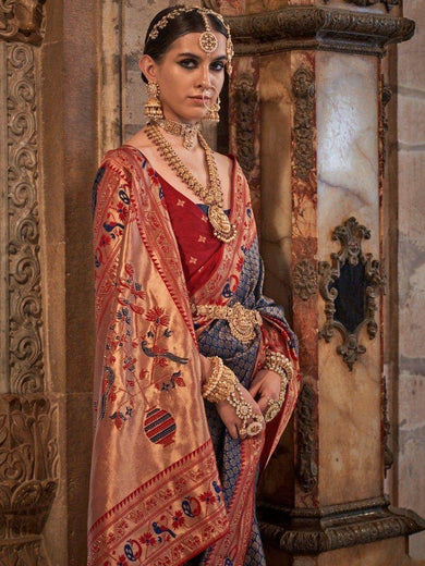 Outstanding Blue Zari Weaving Silk Festival Wear Saree With Blouse